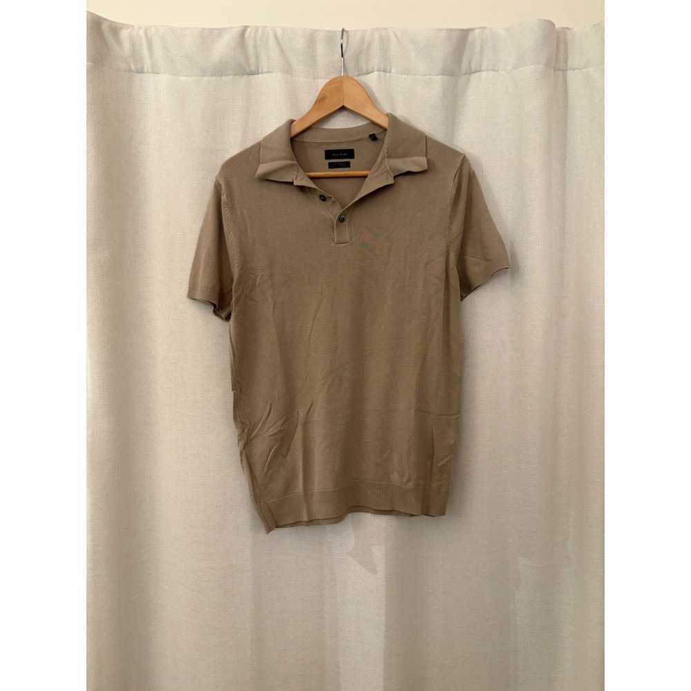 Porter & Ash Mens Tan Khaki Short Sleeve Knit Polo Shirt Size Medium